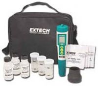 Extech EC510 Waterproof ExStik, Combination flat surface pH electrode with autoranging high accuracy Conductivity cell; Kit includes: EC500 meter, 3 calibration standards, 3 pH buffer pouches plus rinse solution, 3 cups, batteries and carrying case; Measures 5 parameters including Conductivity, TDS, Salinity, pH, and Temperature using one electrode; UPC: 793950406915 (EXTECHEC510 EXTECH EC510 KIT) 