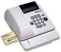 Max EC-70 Electronic Check Writer - White, Prints up to 14 digits plus symbols, Embossed printing reduces risk of alteration, Up to 3-1/8" print area, Clear key for corrections before printing, Accepts both business and personal size checks, Repeats print amount on screen (MAXEC70 MAX-EC70 EC70 EC 70) 
