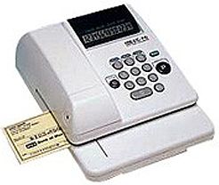 Max EC-70 Electronic Check Writer - White, Prints up to 14 digits plus symbols, Embossed printing reduces risk of alteration, Up to 3-1/8