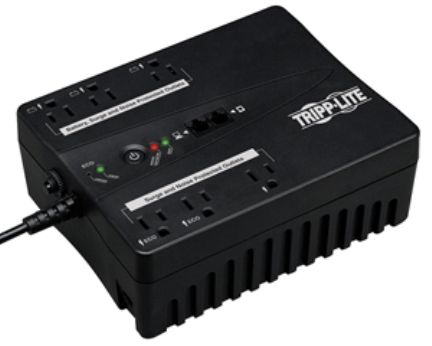 Tripp Lite ECO350UPS Energy Efficient UPS System, Individual PC Load Rating, AC 120 V Input Voltage, 60 Hz Frequency Required, 1 x power NEMA 5-15 Input Connectors, 180 Watt / 350 VA Power Provided, Phone line - RJ-11 Dataline Surge Protection, Sinewave Output Waveform, Standard Surge Suppression, 420 Joules Surge Energy Rating, 40 dB EMI/RFI Noise Filtration, 12 Voltage Provided, Up To 3 min at full load Run Time (ECO-350UPS ECO 350UPS ECO350 UPS ECO350-UPS)