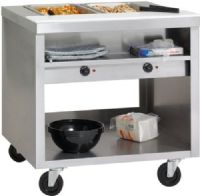 Delfield EHEI36C E-Chef 2 Pan Sealed Well Electric Steam Table with Casters, Accommodates 2 - 12" x 20" pans up to 6" deep, 17 Amps, 60 Hertz, 1 Phase, 2,000 Watts, Undershelf Base Style, Infinite Control Type, Electric Power Type, Heated Style, Stainless Steel Top Material, Mobile Type, Sealed well design eliminates need for spillage pans, Each well has a 1/2" drain; drains are manifolded with a common gate valve, UPC 400012118845 (EHEI36C EHE-I36C EHE I36C EHE-I36-C EHE I36 C) 