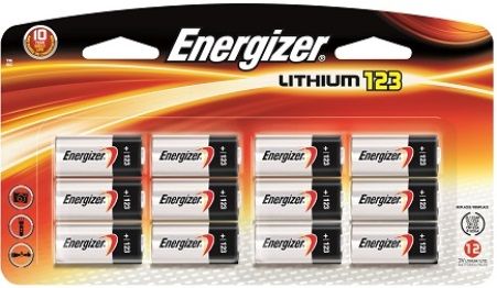 Energizer EL123BP-12 Photo 123 Battery (12-pack); Specialty Lithium batteries have been developed to provide optimum, long-lasting performance for your film and digital cameras; Batteries so dependable that you can count on them shot after shot; Perform in extreme temperatures from -40F to 140F; Holds power for 10 years when not in use; Leak resistant construction; UPC 039800100627 (EL123BP12 EL123BP 12 EL123-12)