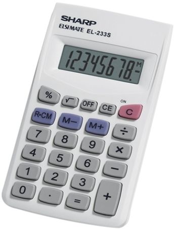 Sharp EL-233SB Handheld Pocket Calculator, 3-key memory - includes memory plus, memory minus and recall/clear memory keys, Battery Powered, Large 8-digit (8.0mm) LCD Display, Include percent and square root keys and automatic power off, LR1130 battery is included, Plastic Case, Weight 1.2 oz. (EL233SB EL 233SB EL-233S EL233-SB EL-233)