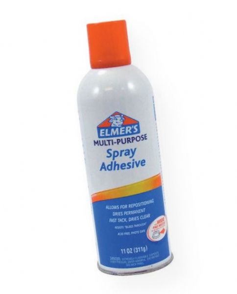 Elmer's E451 Multi-Purpose Spray Adhesive 11 oz; Elmer's Multi-Purpose Spray Adhesive is acid-free, photo-safe, allows for repositioning; Our spray adhesive dries permanent, fast drying, and dries clear; The adhesive sprays wide to cover large areas and resists 