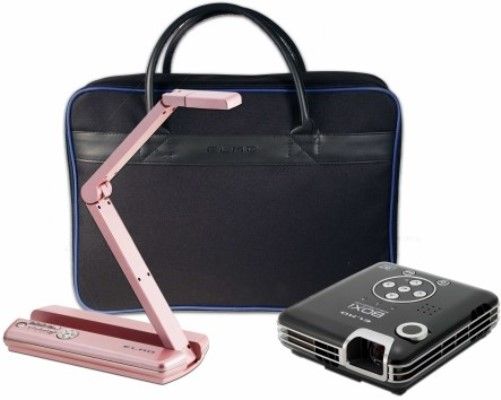 Elmo 1938-3 POG Presentations on the Go Bundle, Includes MO-1 Pink Versatile Ultra Compact Visual Presenter, BOXi T-350 Mobile Projector, Soft Padded Bag and an HDMI Cable, 1/3.2