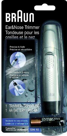 Braun EN10 Ear and Nose Hair Trimmer; High performance stainless steel blades cut hair clean and precise; Hairs are removed effortlessly without pulling or scratching; Compact, lightweight and easy to handle; Washable por easy clearing; Includes 1 Duracell AA battery; UPC 069055874165 (EN-10 EN 10)