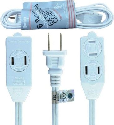 ENS AC06UL 6-Foot (1.83m) Indoor Extension Cord, White; Ideal for Small Appliances, Office Equipment and Lamps Operating at Less Than 13 Amps; 3 Outlets with Rotating Safety Covers to Help Prevent Accidental Shocks; Polarized Plug is Not Intended to be Mated with Non-polarized Outlets (ENSAC06UL AC-06UL AC06-UL AC 06UL)