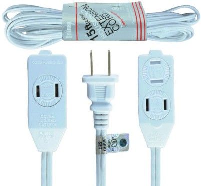 ENS AC15UL 15-Foot (4.57m) Indoor Extension Cord, White; Ideal for Small Appliances, Office Equipment and Lamps Operating at Less Than 13 Amps; 3 Outlets with Rotating Safety Covers to Help Prevent Accidental Shocks; Polarized Plug is Not Intended to be Mated with Non-polarized Outlets (ENSAC15UL AC-15UL AC15-UL AC 15UL)