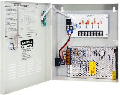 ENS CP1204-5A 4-Channel Power Supply Box, PTC Fuse, 5 Amps Power Box, 2.0 Amp Fuse Rating, 110V AC Input, Power On/Off Switch, LED Indicator for Each Channel, Surge Protected, Regulated and Filtered, 12V AC, Dimensions 9 3/4