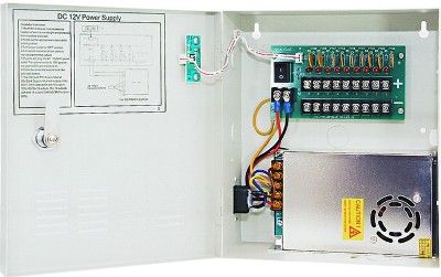 ENS CP1209-10A 9-Channel Power Supply Box, PTC Fuse, 10 Amps Power Box, 2 Amp Fuse Rating, 110V AC Input, Power On/Off Switch, LED Indicator for Each Channel, Surge Protected, Regulated and Filtered, 12V AC, Dimensions 9 3/4