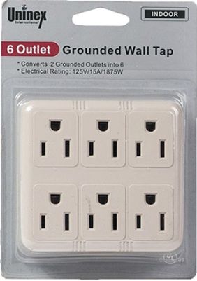 ENS PS23U 6-Outlet Grounded Wall Tap, Recommended for Indoor Use for Home and Office, Wall Tap Converts 2 Grounded Outlets Into 6, Ideal for Both Temporary and Permanent Installations, 125V/15A/1875W, UL Listed (ENSPS23U PS-23U PS 23U)