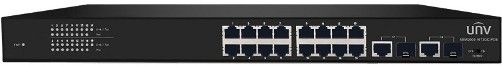 UNV UN-NSW2000-16T2GC-POE 16-Port PoE Switch, 16x10/100M Autosensing Ethernet Ports, 2xGigabit Combo Port (RJ45 and SFP), All 100M Ports Support PoE, PoE Complies with IEEE802.3af and IEEE802.3at, Each Port Supports Auto MDI/MDIX, Each Port Has a Link/Act LED to Indicate Port Operation Status (ENSUNNSW200016T2GCPOE UNNSW200016T2GCPOE UN-NSW200016T2GC-POE UNNSW2000-16T2GCPOE UN NSW2000-16T2GC-POE)