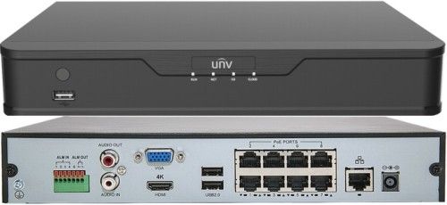 UNV UN-NVR30108BP8 8-Channel Mini 1U 8 PoE & 2MP Ultra 265 Network Video Recorder, Embedded Main Processor, Embedded Linux Operating System, Support Ultra 265/H.265/H.264 Video Formats, 4-channel Input, Plug & Play with 8 Independent PoE Network Interfaces, HDMI and VGA Simultaneous Output, Up to 2MP Resolution Recording (ENSUNNVR30108BP8 UNNVR30108BP8 UN-NVR0108BP8 UN-NVR30108P8 UN NVR30108BP8)