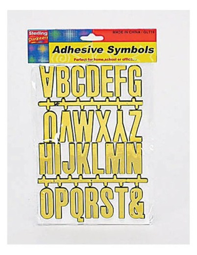 EOSK GL116 gold adhesive letters and numbers, 0.08 lbs. UPC 731015000000. Price per Case of 36, Category: stationery. (EOSGL116)