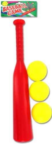 EOSK EOSKO062 Plastic Baseball Set; Case of 24 pcs; Small Red Bat and Three Yellow Balls; Perfect for smaller children; Set is packaged in a poly bag with header card; Bat measures 15 with a 2.25 diameter base; Balls are 2.5 in diameter; UPC 731015021895; Case size 23.8L x 20.4W x 20.6H in (EOS-KO062 EOS KO062 KO 062 KO-062) 