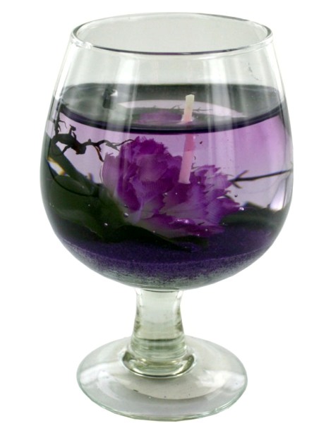 EOSK KS982 flower gel candle in wine glass, 0.681 lbs. UPC 882935000000. Price per Case of 12, Category: candles/candle holders. (EOSKS982)