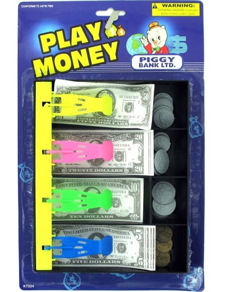 EOSK KT024 cash drawer play money set, 0.375 lbs. UPC 731015000000. Price per Case of 24, Category: toys. (EOSKT024)