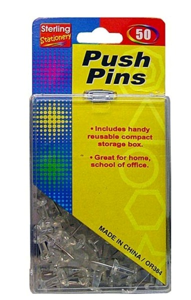 EOSK OR384 50 piece clear push pins., 0.091 lbs. UPC 731015000000. Price per Case of 24, Category: stationery. (EOSOR384)