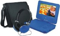 Ematic EPD707BL Portable DVD Player with Matching Headphones and Bag, Blue, 7" LCD display, 480 x 234 resolution, Frequency response 20Hz to 20KHz, Supports PAL or NTSC, 180 Degree screen tilts and swivels to provide an optimum-viewing angle, Multi-language on screen display, Built-in stereo speakers, Built-in rechargeable battery, UPC 817707013215 (EPD-707BL EPD 707BL EPD-707-BL EPD707) 