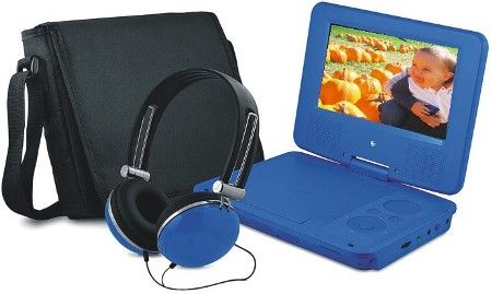 Ematic EPD707BL Portable DVD Player with Matching Headphones and Bag, Blue, 7