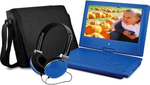 Ematic EPD909BL Portable DVD Player with Matching Headphones and Bag, Blue, 9