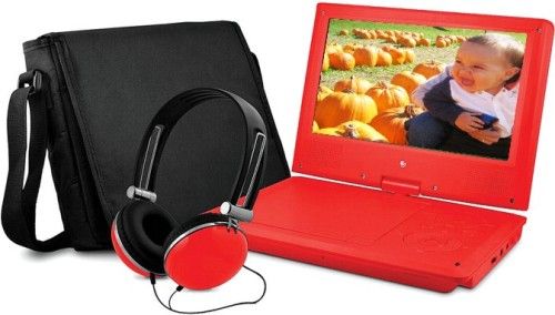 Ematic EPD909RD Portable DVD Player with Matching Headphones and Bag, Red, 9