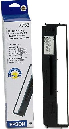 Epson 7753 Black Fabric Ribbon Cartridge (6 Pack) for use with Epson ActionPrinterL-1000, ActionPrinter-3000, ActionPrinter-4000 and ActionPrinter-5000 Impact Printers, Extra long life ribbon, 2 million characters at 48 dots/character, Lubricating agents in ink extend the life of print head, UPC 010343600003 (EPSON7753 EPSON-7753)