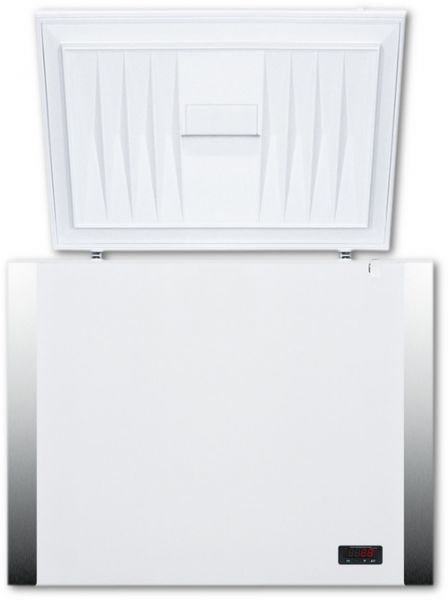 Summit EQFR71 Freestanding with 7.7 cu. ft. Capacity, With Door Lock, Frost Free Defrost, Factory Installed Lock, CFC Free In White; Electronic controls ensure easy temperature management, with an external readout in Celsius or Fahrenheit; External 