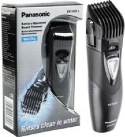 Panasonic ER2403K Wet/Dry Hair and Beard Trimmer, Operating Time Up to 50 minutes, Battery-Operated, Quick-Set 5 Position Guide, High-Performance Blades, Wet/Dry Cordless Operation, All-in-One Hair, Beard & Body trimmer, Ergonomic Grip, Washable (for easy cleaning), Hair Length Adjustments, Ergonomic Curved Design, UPC 037988562268 (ER-2403K ER 2403K ER2403) 