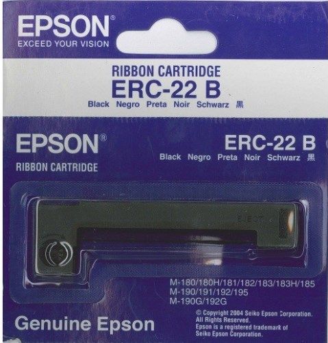 Epson ERC-22B Black Ribbon Cartridge (5 Pack) for use with Epson M-180, M-180H, M-181, M-182, M-183, M-183H, M-185, M-190, M-191, M-192, M-195, M-190G and M-192G Dot-Matrix Printers (ERC22B ERC 22B ERC-22 ERC22)