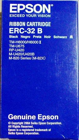 Epson ERC-32B Black Ribbon Cartridge (6 Pack) for use with Epson TM-H6000, TM-H6000 II, TM-U675, RP-U420, M-U420, M-U420B and M-820 Dot-Matrix Printers, UPC 010343852631 (ERC32B ERC 32B ERC-32 ERC32)