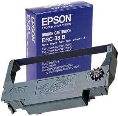 Epson ERC-38B Black Ribbon Cartridge (6 Pack) for use with Epson TM-U200A, TM-U200D, TM-300A, TM-U200B, TM-300C, TM-300D, TM-U370, IT-U375, TM-U200A, TM-U200B and IT-U375 Dot-Matrix Printers, UPC 010343812628 (ERC38B ERC 38B ERC-38 ERC38)