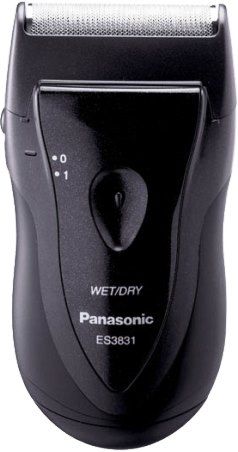 Panasonic ES3831K Pro-Curve Battery Operated Travel Shaver, Black, 8500 RPM Motor Speed, 78-degree Inner Blade Angle, 1-blade Floating Blade System, Wet/Dry, Stainless Steel Foil, Floating Head, Wet/Dry Technololgy, Cordless Operation, Washable, Easy to Hold Ergonomic Design, UPC 037988566433 (ES-3831K ES 3831K ES3831)