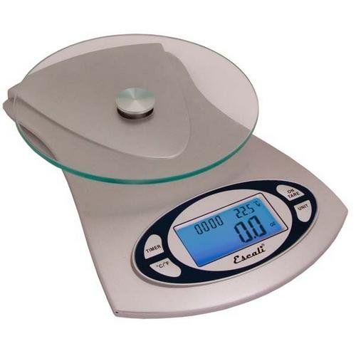 Escali 115G Vitra Glass Top Digital Scale, User friendly backlight display with Built in clock, Kg, Lb Mode, 5000 grams or 11 pounds Capacity, 1 gram / 0.1 ounce Resolution, Automatic Shut-off feature ensures long battery life, Kitchen timer, Room thermometer, Two long life replaceable lithium batteries - 3AAA batteries, UPC 857817000309 (115G 115-G 115 G ESCALI115G ESCALI-115G ESCALI 115G)