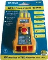 Extech ET10 GFCI Receptacle Tester, Tests GFCI circuits and for faulty wiring in 3-wire receptacles, Lights indicate circuit condition, UPC 793950410103 (ET-10 ET 10) 