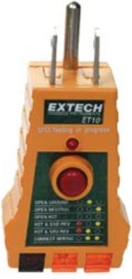 Extech ET10-10PK GFCI Receptacle Tester Pack of 10, Tests GFCI circuits and for faulty wiring in 3-wire receptacles, Lights indicate circuit condition (ET1010PK ET10 10PK ET-10 ET 10)