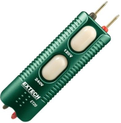 Extech ET20 Compact Size Dual Indicator Voltage Detector, Voltage Detection Range 100 to 250V AC/DC, Probes Snap On Housing for Easy One-hand Operation, Large Light Indicators Identify the Presence of Voltage, UPC 793950410202 (ET-20 ET 20)