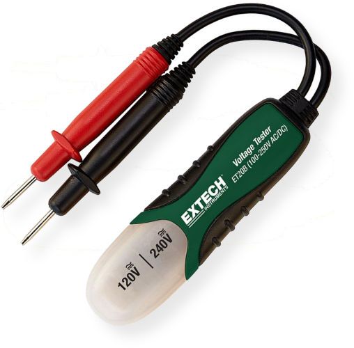 Extech ET20B Voltage Detector; Voltage detection range 100 to 250V AC DC; Neon light Voltage indicator; Built in test leads, pocket clip, and insulated housing; Easy to Carry; Perfect Companion Device; Quickly detects live currents; Test leads are built into the device so they wont be lost or misplaced; UPC 793950420225 (ET20B ET-20B DETECTOR-ET20B EXTECHET20B EXTECH-ET20B EXTECH-ET-20B)