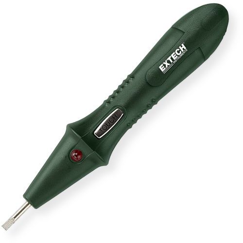 Extech ET38 Voltage Continuity Tester; Voltage detection range 12 to 300V AC; Continuity tester; LED light indicator; Includes built in screwdriver tip, pocket clip, and two button batteries; Double insulated; Easy to carry; The perfect companion device; UPC 793950420386 (ET38 ET-38 TESTER-ET38 EXTECHET38 EXTECH-ET38 EXTECH-ET-38)