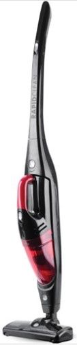 Eureka 210A RapidClean 2-in-1 Stick and Handheld Vacuum, Black & Red; Was engineered for cordless cleaning for bare floors and more; Lightweight stick vacuum for bare floor pick up; 180-degree swivel head maneuvers around furniture for a more thorough clean; Removable hand held vacuum for above the floor cleaning; Runs on rechargeable 12V battery (EUREKA210A EUREKA-210A)