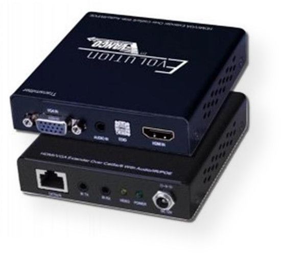 Vanco  EVEXVGAHD Allows HDMI or VGA with Audio + bi-direction IR and POE to be transmitted up to 164 ft/50m over a single Cat5e/Cat6 Cable; Features Power over Ethernet (PoE) Technology which transmits power over Cat5e/Cat6- allowing the transmitter and receiver to be powered off of a single power supply; UPC 741835105491 (EVEXVGAHD EVEXV-GAHD EVEXVGAHDHDMI EVEXVGAHD-HDMI EVEXVGAHDVANCO EVEXVGAHD-VANCO)
