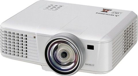 Mitsubishi EW230U-ST DLP Projector, 2400 ANSI lumens Image Brightness, 2000:1 Image Contrast Ratio, 50 in - 300 in Image Size, 0.50:1 Throw Ratio, 1280 x 800 WXGA native / 1600 x 1200 WXGA resized Resolution, Widescreen Native Aspect Ratio, 024,000 pixels Display Format, 185 Watt Lamp Type, 3000 hours Typical / 4000 hours economic mode Lamp Life Cycle, Closed Caption, BrilliantColor, DLP 3D Ready Features (EW230UST EW230U-ST EW230U ST)