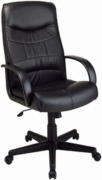 Office Star EX1200 High Back Leather Executive Chair, Built-in lumbar support, Thickly padded and contoured cushions, Black leather upholstery, Full length loop arms, Pneumatic seat height adjustment, 360-degree swivel, 21