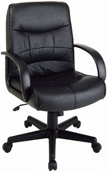 Office Star EX1201 Mid Back Leather Computer Desk Chair, Mid back backrest, Thickly padded and contoured cushions, Built-in lumbar support, Black top-grain leather upholstery, Full length nylon loop arms, Pneumatic seat height adjustment, 360-degree swivel, Tilt with tilt tension adjustment (EX-1201 EX 1201)