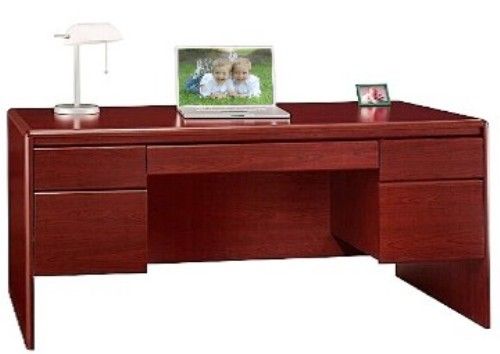 Bush EX17718 Northfield Double Pedestal Desk, 8 way rounded radius edges, 2 box drawers for small office supplies, 2 file drawers that hold letter or legal sized files, Durable melamine work surface, Recessed modesty panel for guest seating, Wire management with desktop grommets, 30.75