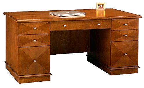 Bush EX40618-03 Executive Double Ped Desk, Berkshire Collection, Finished In Cherry Veneer, Two box drawers in each ped for miscellaneous supplies, One file drawer in each ped holds letter- or legal-size files, Wire management grommet in modesty panel for rear cord access, Solid wood veneer surfaces (EX4061803 EX-4061803 EX40618 EX-40618) 