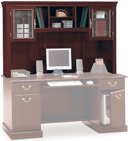 Bush EX45611-03 Saratoga Executive Collection Hutch, Harvest cherry finish, Miter framed glass doors protect storage areas, Adjustable shelves, Goes with the Credenza or L-Desk, Attaches to Credenza (EX45610-03), L-Desk (EX45670-03), or back of U-Shaped configuration, Replaced EX45611 (EX4561103 EX45611 03 EX45611 EX-45611 EX 45611)