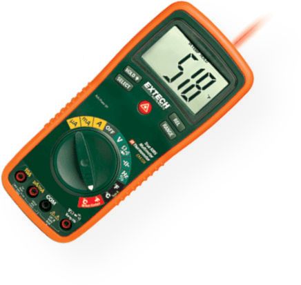 Extech EX470A-NIST Multimeter, TRMS DMM Built-In IR Thermometer, Laser with NIST Certificate; True RMS DMM with 12 functions and 0.3 percent basic accuracy; AC/DC Voltage and Current, Resistance, Capacitance, Frequency, Type-K and IR Temperature, Diode/Continuity, Duty Cycle; Built-in non-contact InfraRed Thermometer with 8:1 distance to target ratio with 0.95 fixed emissivity; UPC: 793950384930 (EXTECHEX470ANIST EXTECH EX470A-NIST TRUE RMS MULTIMETER)