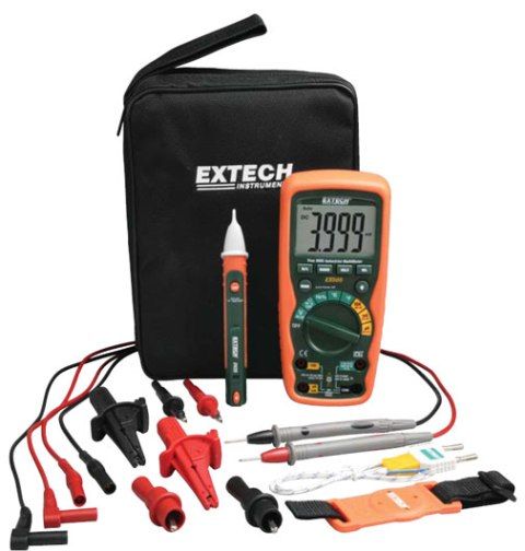 Extech EX505-K Heavy Duty Industrial MultiMeter Kit, 600 AC Max Voltage, 600 V DC voltage range, CAT IV 600V, EN 61010-1 Safety rating, EX505 True RMS MultiMeter, DV25 Dual Range Non-Contact AC Voltage Detector, UPC 793950325056 (EX505K EX505-K EX505 K)