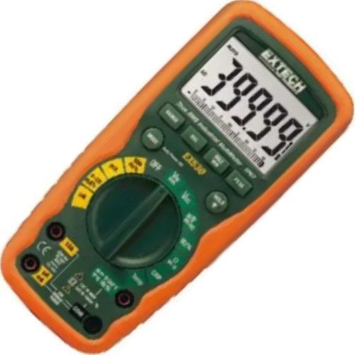  Extech EX530 True RMS Industrial MultiMeter (40,000 count); Peak Hold, Type K Temperature; Capacitance, 4 to 20mA; Double molded for waterproof (IP67) protection; 6000 count and 40,000 count models for high resolution, Rugged design  drop proof to 6 feet; Dimensions 7.25
